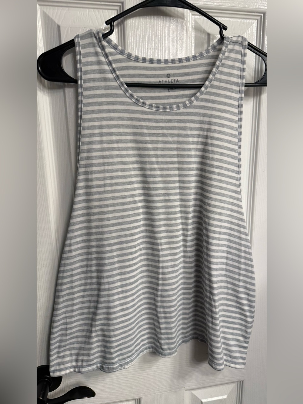Athleta Light Gray and White Striped Racerback Tank